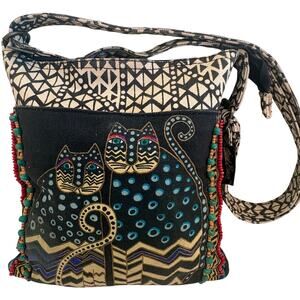 Vintage Y2K Laurel Burch Beaded Egyptian Cat Crossbody Handbag Purse Boho Retro